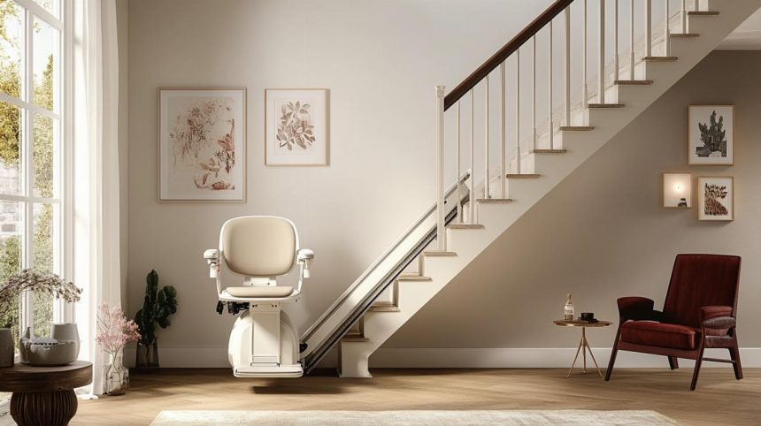Monte-escalier installé pour faciliter l'accès à l'étage pour seniors