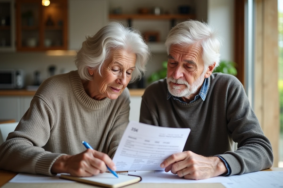 Couple de retraités examinant ensemble leur relevé de pension de retraite CARSAT