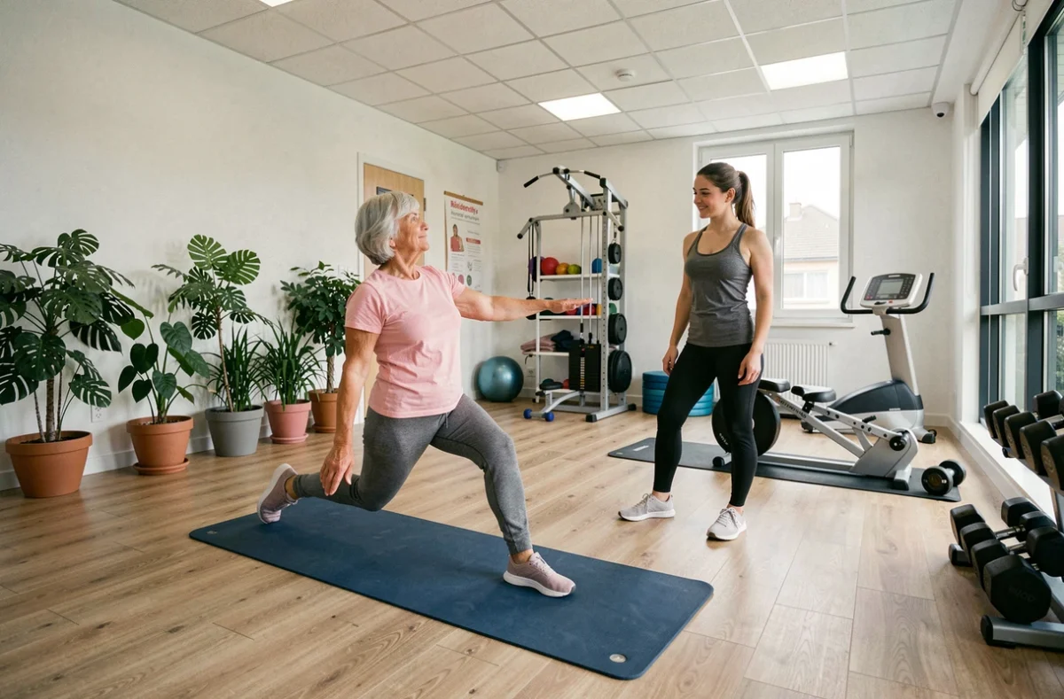 Espace bien-être de la résidence Domitys l'Apidea à Rueil-Malmaison avec une résidente faisant des exercices de stretching