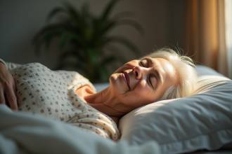 Femme agee dormant paisiblement dans sa chambre