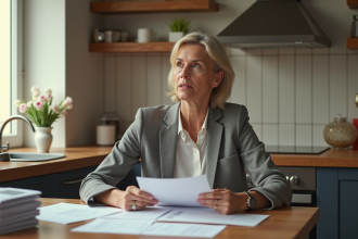 Femme attentive dans une cuisine lumineuse et moderne