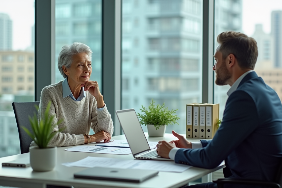 Femme retraitée en discussion avec un conseiller financier