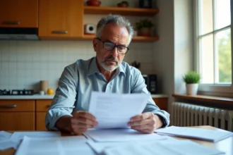 Homme d age en train de trier des papiers officiels