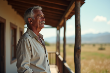 Homme d'âge moyen sur la véranda d'une ferme argentine