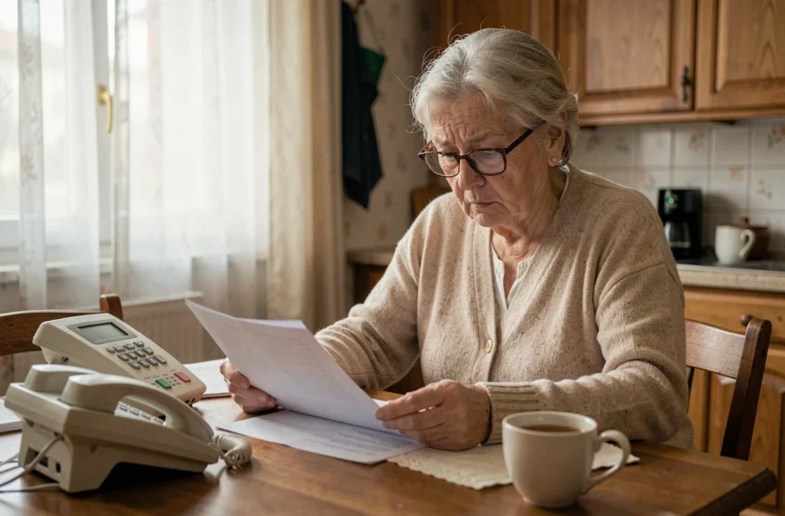 Femme âgée qui examine des documents de devis à domicile après une hospitalisation