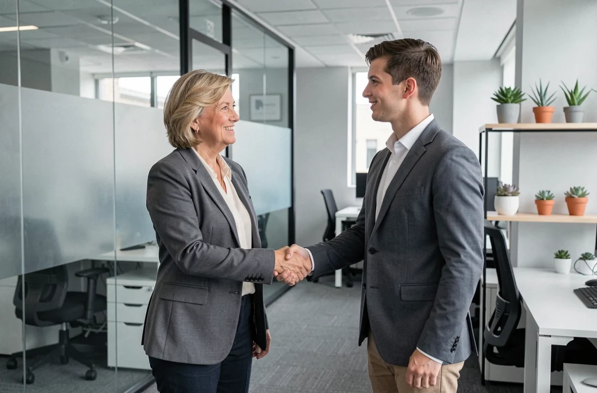 Femme retraitée reprenant une activité professionnelle dans un bureau moderne, illustrant les enjeux fiscaux liés à la reprise d'emploi après la retraite