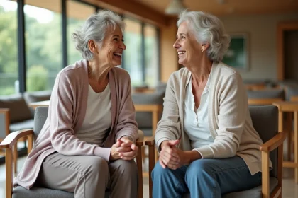 Femme âgée souriante dans un EHPAD à Nîmes