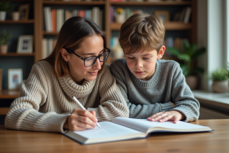 Tutrice et adolescente étudient ensemble à la maison