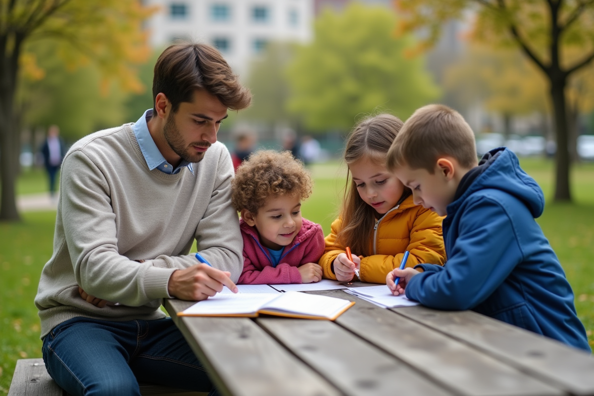 Jeune tuteur guide un groupe d